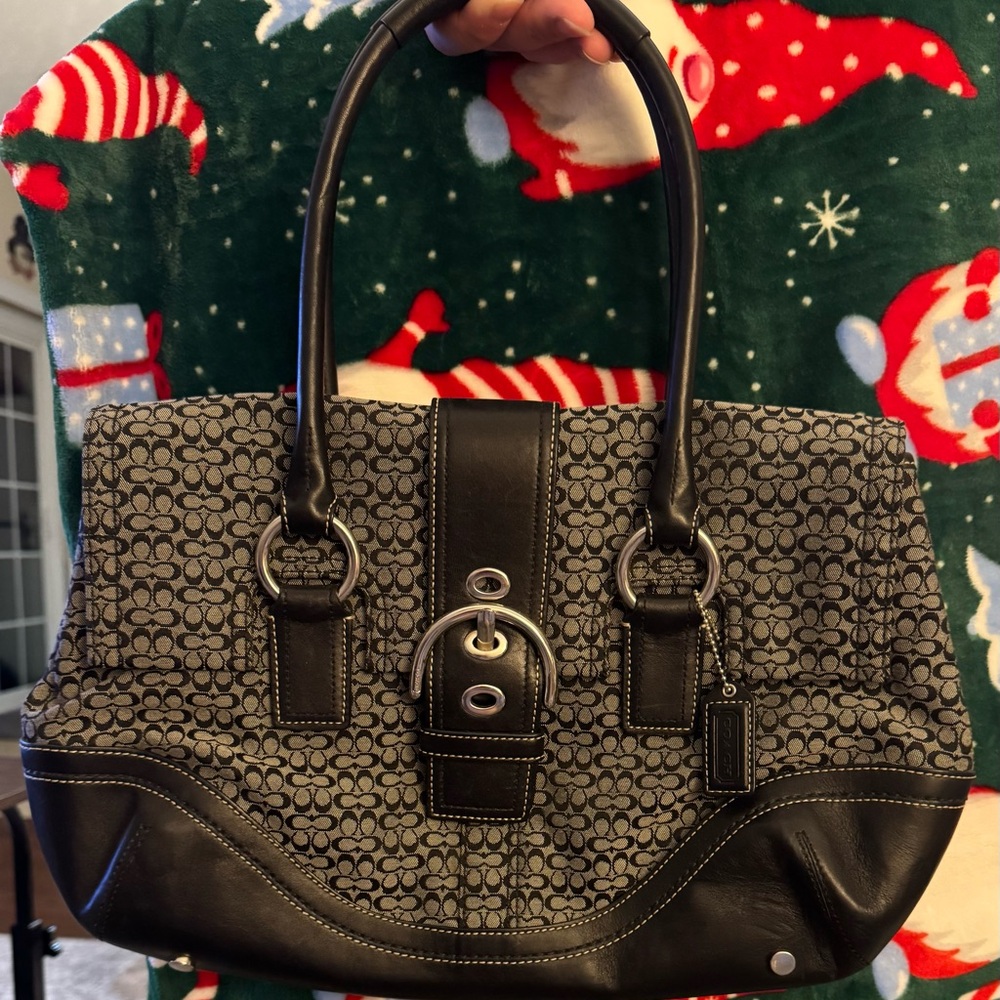 Coach Black and Gray Signature Shoulder Bag